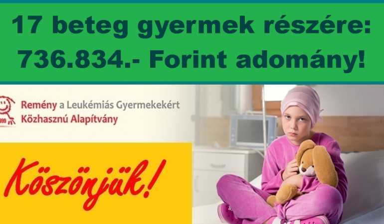 17 beteg gyermek részére: 736.834.- Ft adomány! Köszönjük!