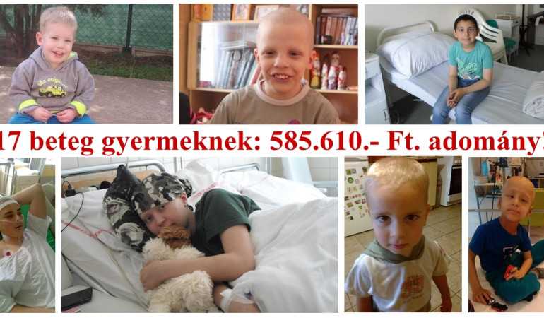 17 beteg gyermeknek: 585.610.- Ft. adomány!