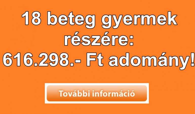 18 beteg gyermek  részére:  616.298.- Ft adomány!