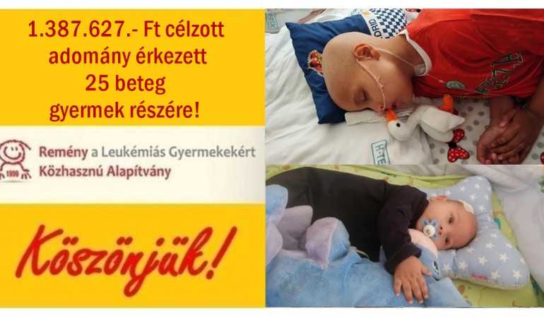 1.387.627.- Ft célzott adomány érkezett 25 beteg gyermek részére!