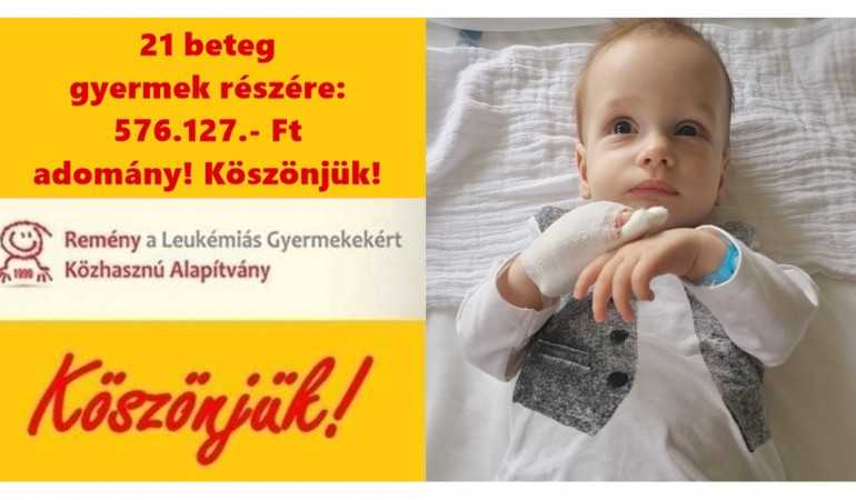 21 beteg gyermek részére: 576.127.- Ft adomány! Köszönjük!