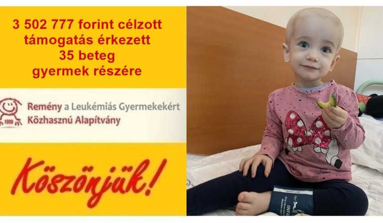 3 502 777 forint célzott támogatás érkezett 35 beteg gyermek részére