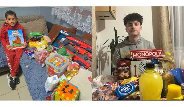 Adomány átadása 2 családnak, a Deac csapatának gyűjtéséből