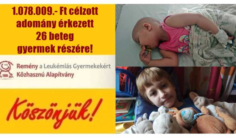 1.078.009.- Ft célzott adomány érkezett 26 beteg gyermek részére!