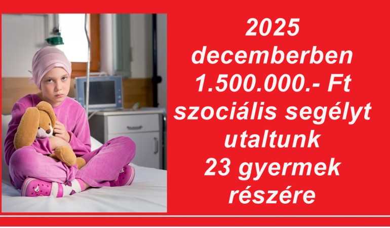 2025 decemberben 1.500.000.- Ft szociális segélyt utaltunk 23 gyermek részére