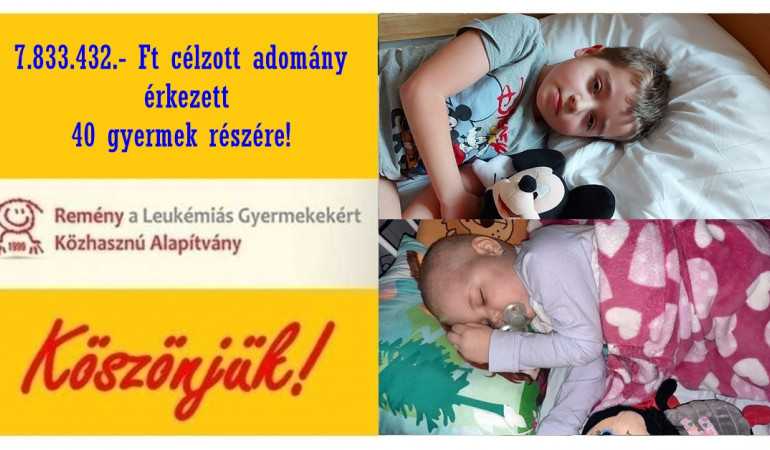 7.833.432.- Ft célzott adomány érkezett 40 gyermek részére! Köszönjük!