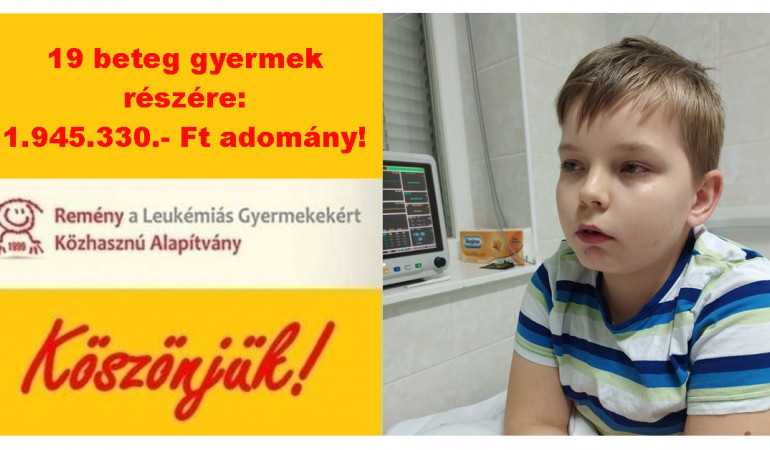 19 beteg gyermek részére: 1.945.330.- Ft adomány! Köszönjük!