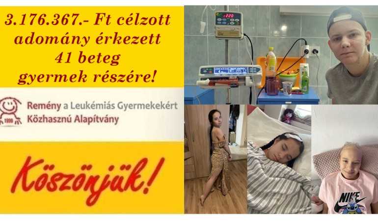 3.176.367.- Ft célzott adomány érkezett 41 beteg gyermek részére!
