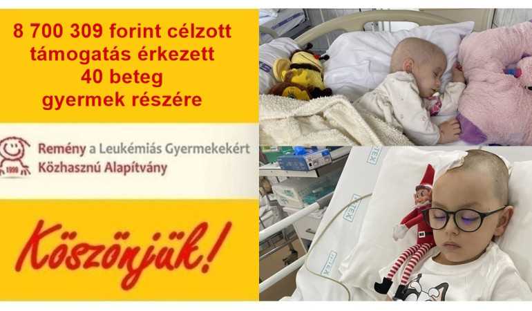 8 700 309 forint célzott támogatás érkezett 40 beteg gyermek részére