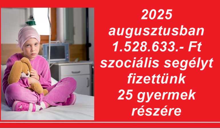2025 augusztusban 1.528.633.- Ft szociális segélyt fizettünk 25 gyermek részére