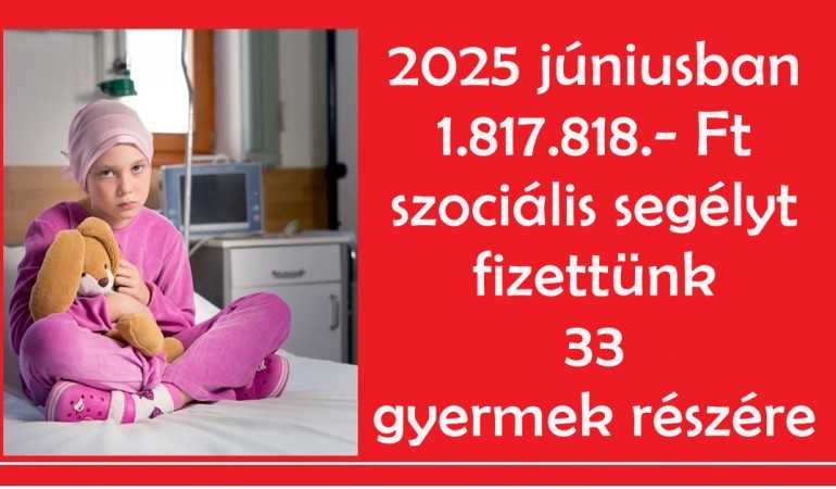 2025 júniusban 1.817.818.- Ft szociális segélyt fizettünk 33 gyermek részére
