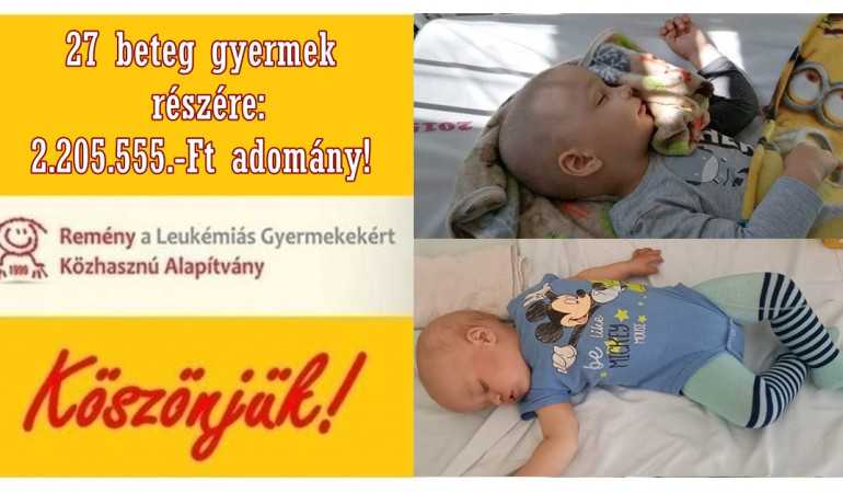 27 beteg gyermek részére: 2.205.555.-Ft adomány! Köszönjük!