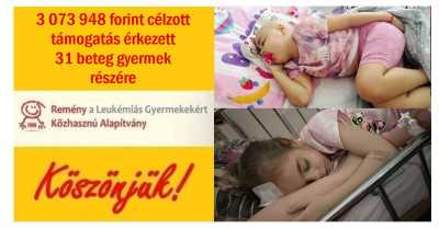 3 073 948 forint célzott támogatás érkezett 31 beteg gyermek részére