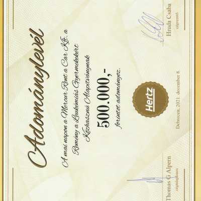 Mercur Rent a Car Kft. fél millió forinttal támogatta a beteg gyermekeket! - alapítvány, adó 1%, támogatás