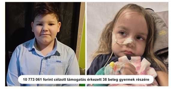 10 773 061 forint célzott támogatás érkezett 38 beteg gyermek részére