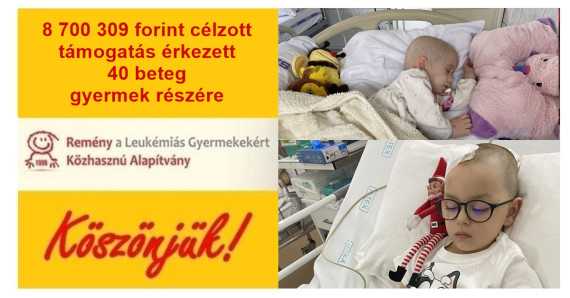 8 700 309 forint célzott támogatás érkezett 40 beteg gyermek részére