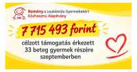 7 715 493 forint célzott támogatás érkezett 33 beteg gyermek részére szeptemberben